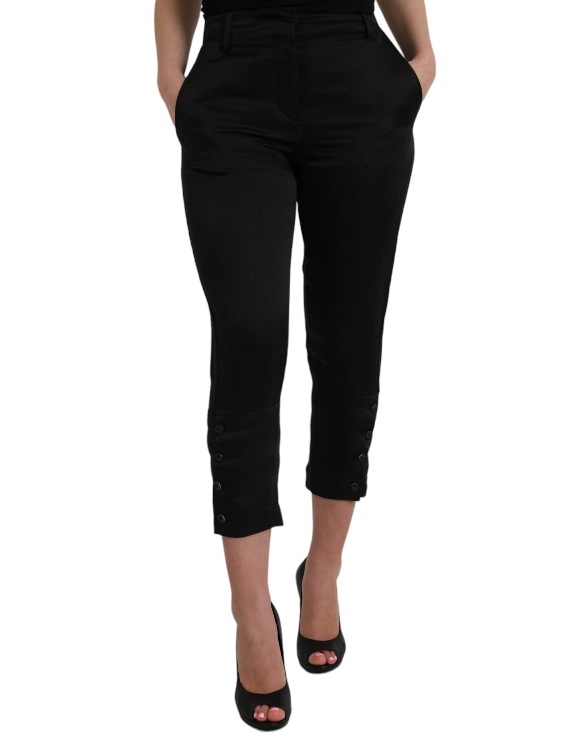 Ermanno Scervino Black High Waist Capri Cropped Pants - IT42|M