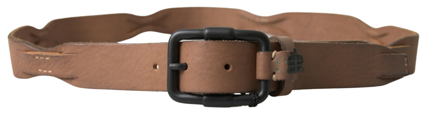 Ermanno Scervino Elegant Brown Leather Waist Belt with Black Metal Buckle - 95 cm / 38 Inches