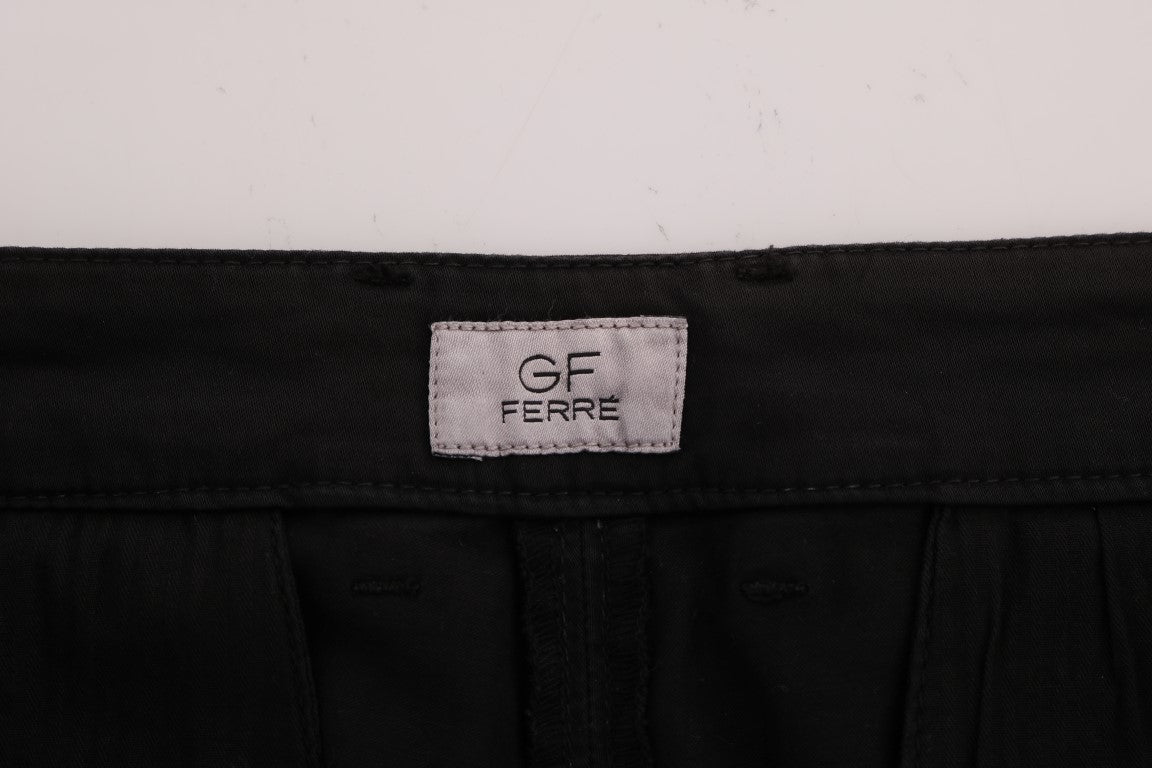 GF Ferre Elegant Slim Fit Black Cotton Trousers - IT54 | XXL