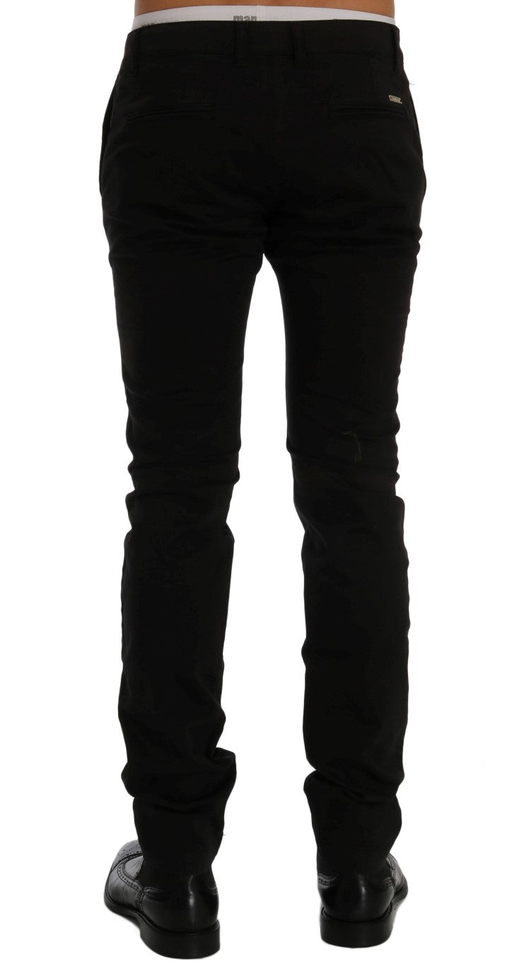 GF Ferre Elegant Slim Fit Black Cotton Trousers - IT54 | XXL