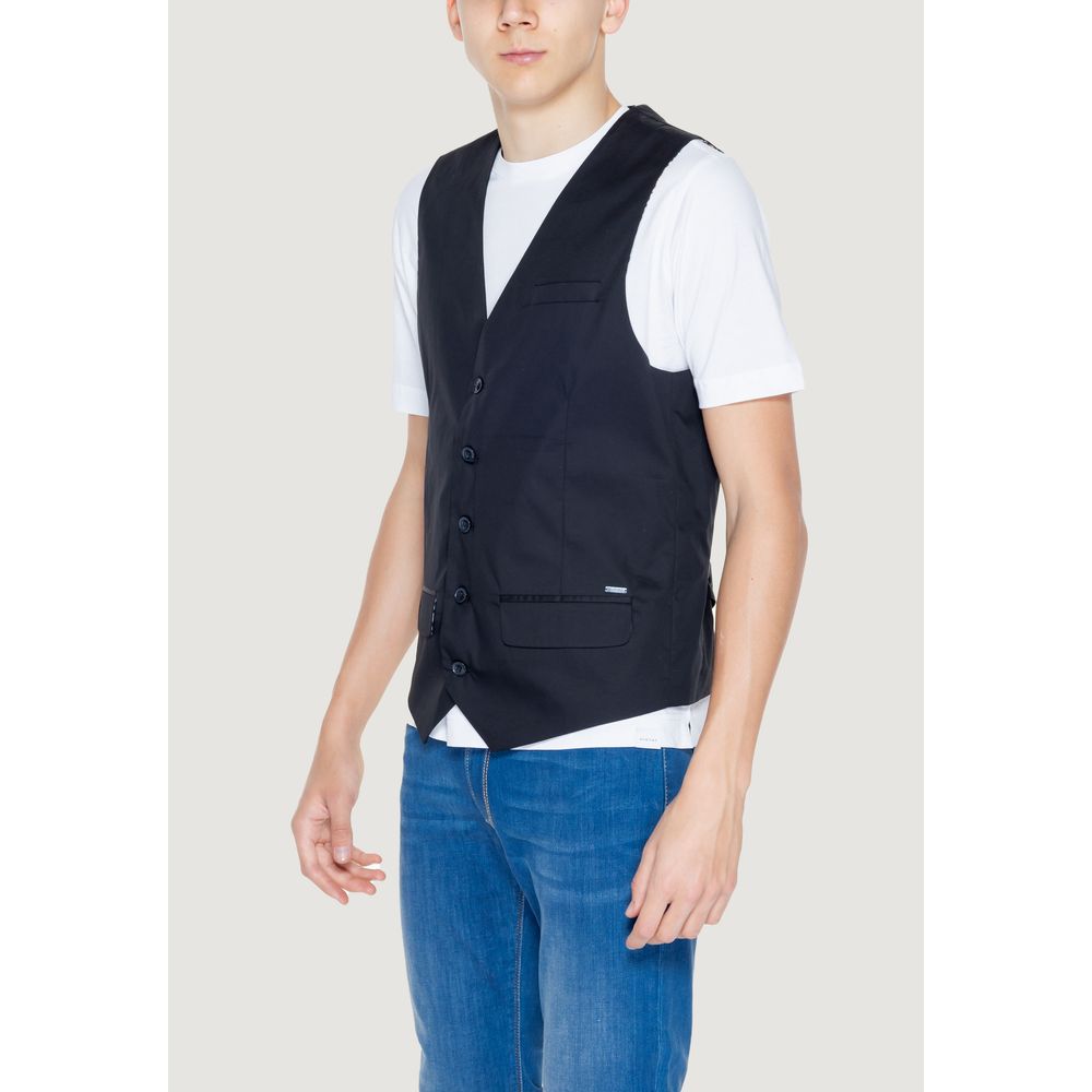 Gianni Lupo Black Cotton Vest - IT52 | XL