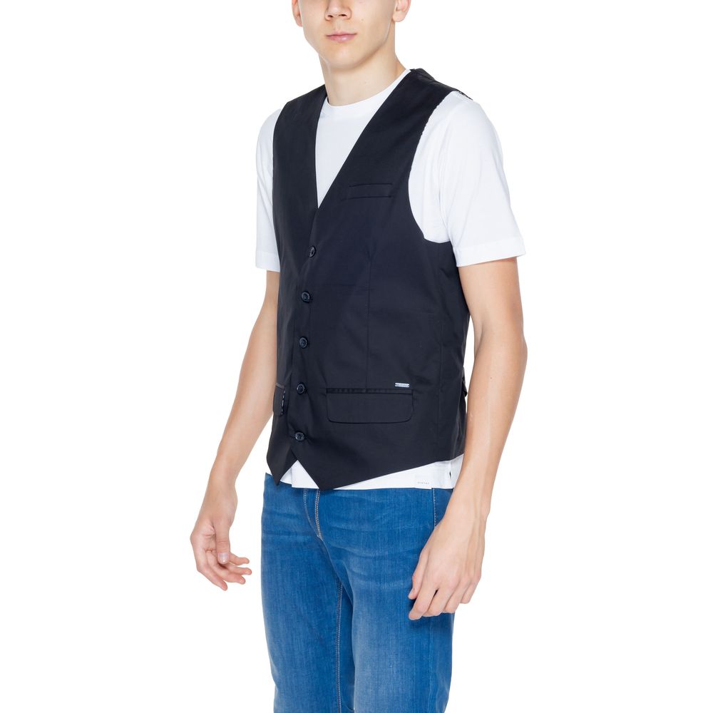 Gianni Lupo Black Cotton Vest - IT52 | XL