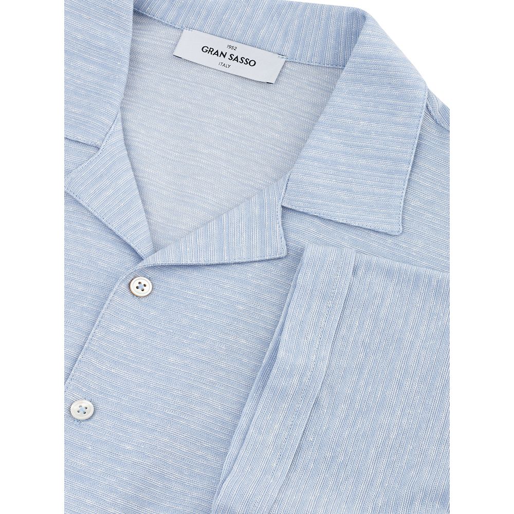 Gran Sasso Elegant Light Blue Linen-Cotton Men’s Shirt - IT50 | L