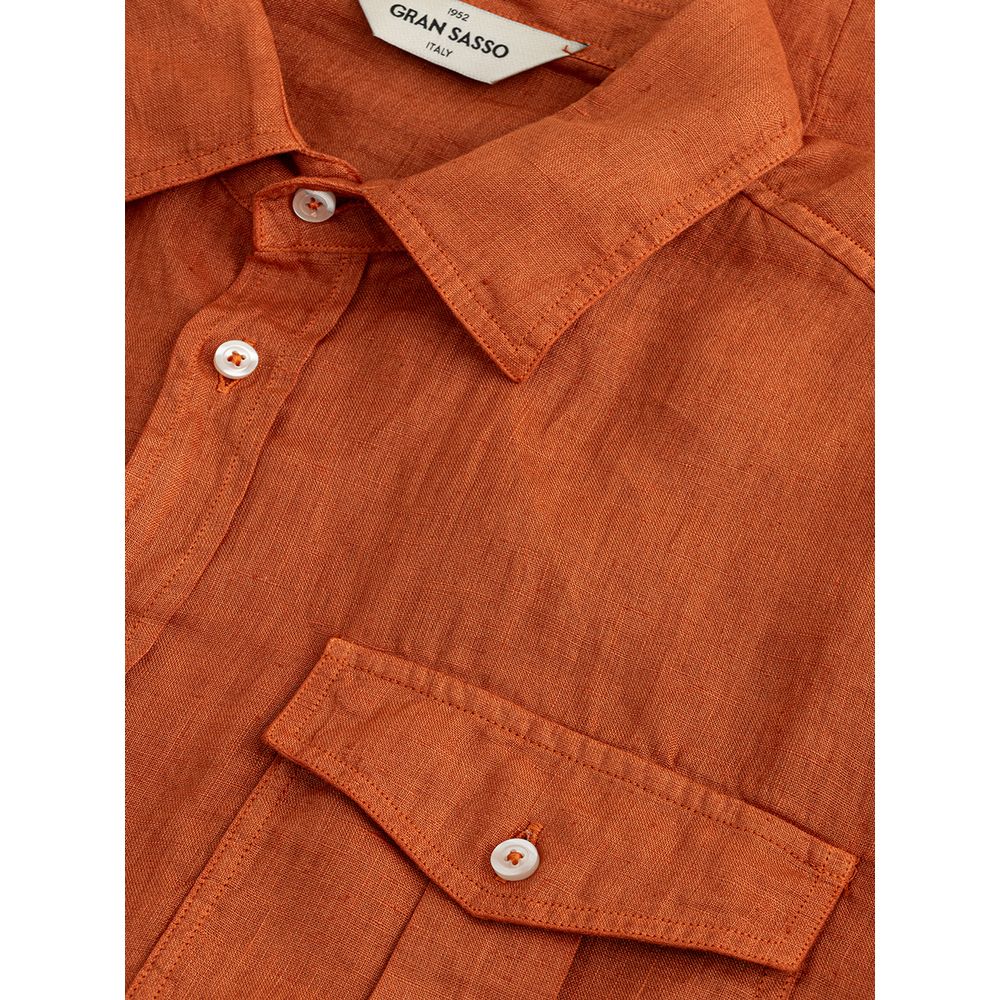 Gran Sasso Elegant Linen Brown Shirt for Men - IT50 | L