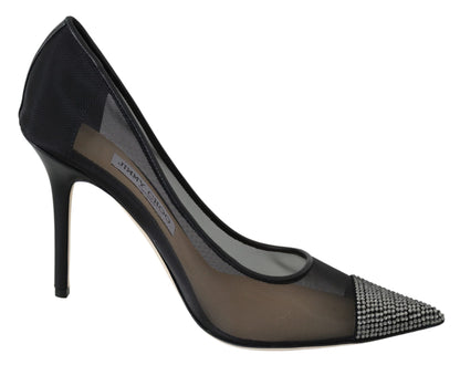 Jimmy Choo Elegant Black Mesh Crystal Pumps - EU36/US6