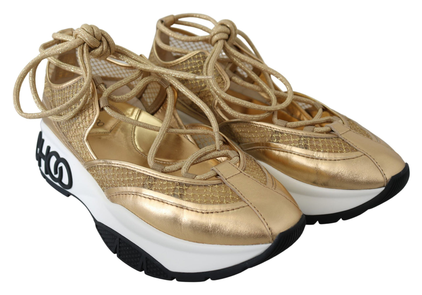 Jimmy Choo Golden Glamour Mesh Leather Sneakers - EU36/US6