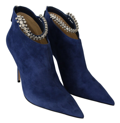 Jimmy Choo Pop Blue Crystal-Strap Heeled Boots - EU41/US11