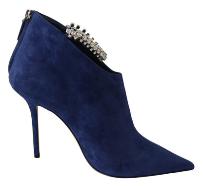 Jimmy Choo Pop Blue Crystal-Strap Heeled Boots - EU41/US11