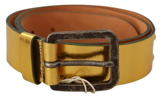 John Galliano Elegant Gold Genuine Leather Men’s Belt - 100 cm / 40 Inches