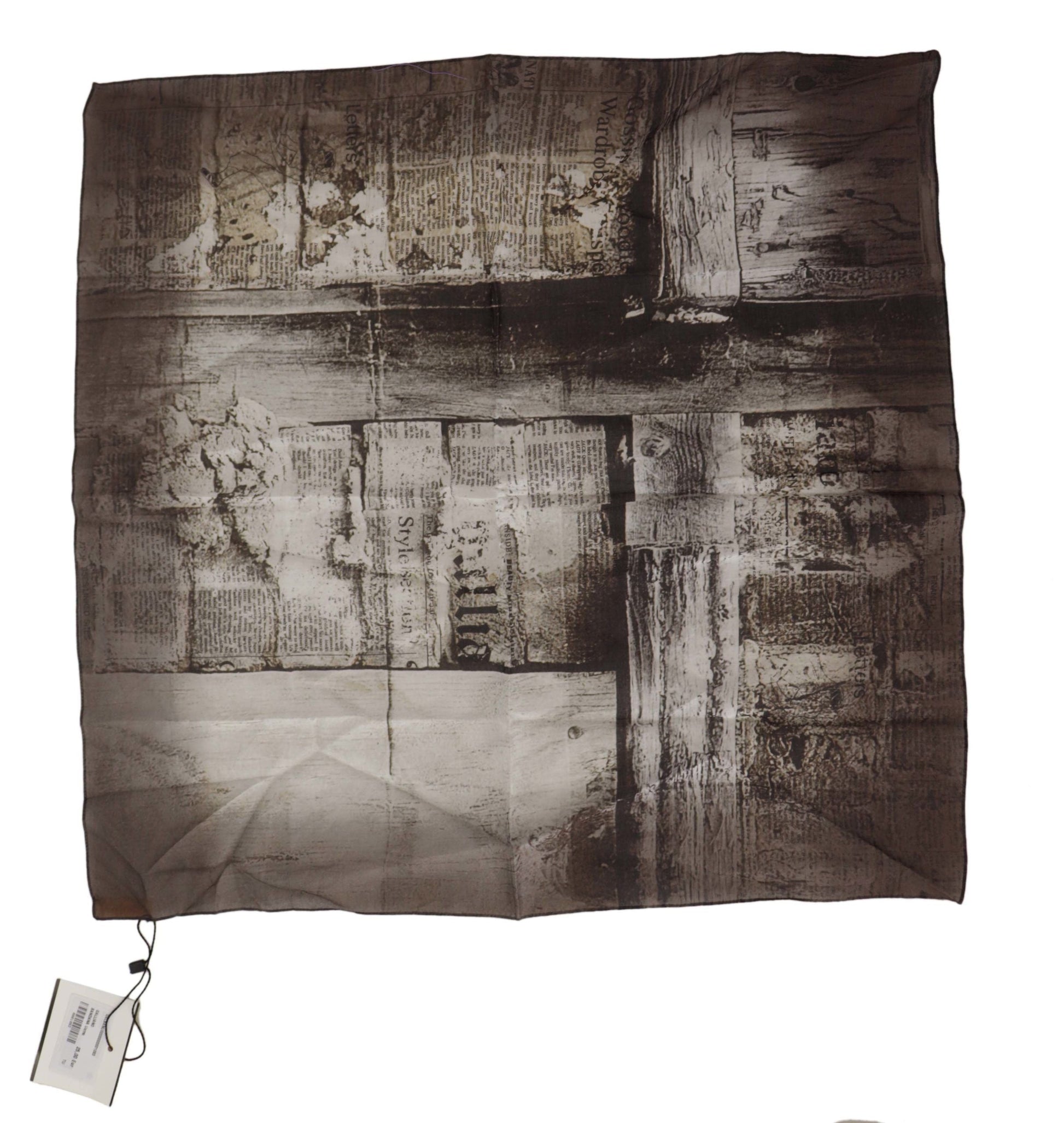 John Galliano Elegant Newspaper Print Cotton Scarf