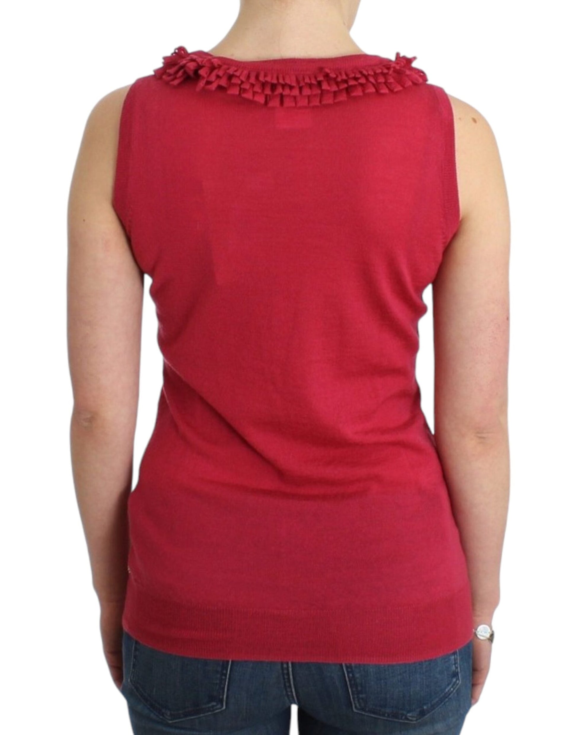 John Galliano Elegant Pink Sleeveless Wool Knit Top - S