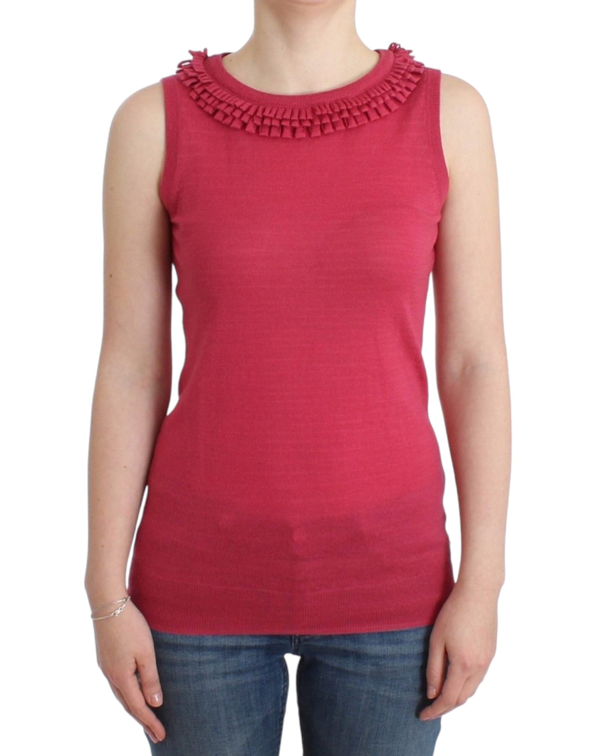 John Galliano Elegant Pink Sleeveless Wool Knit Top - S