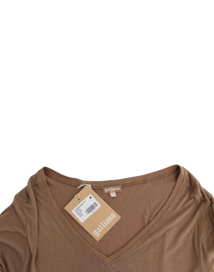 John Galliano Elegant Short-Sleeved Brown Rayon Top - S