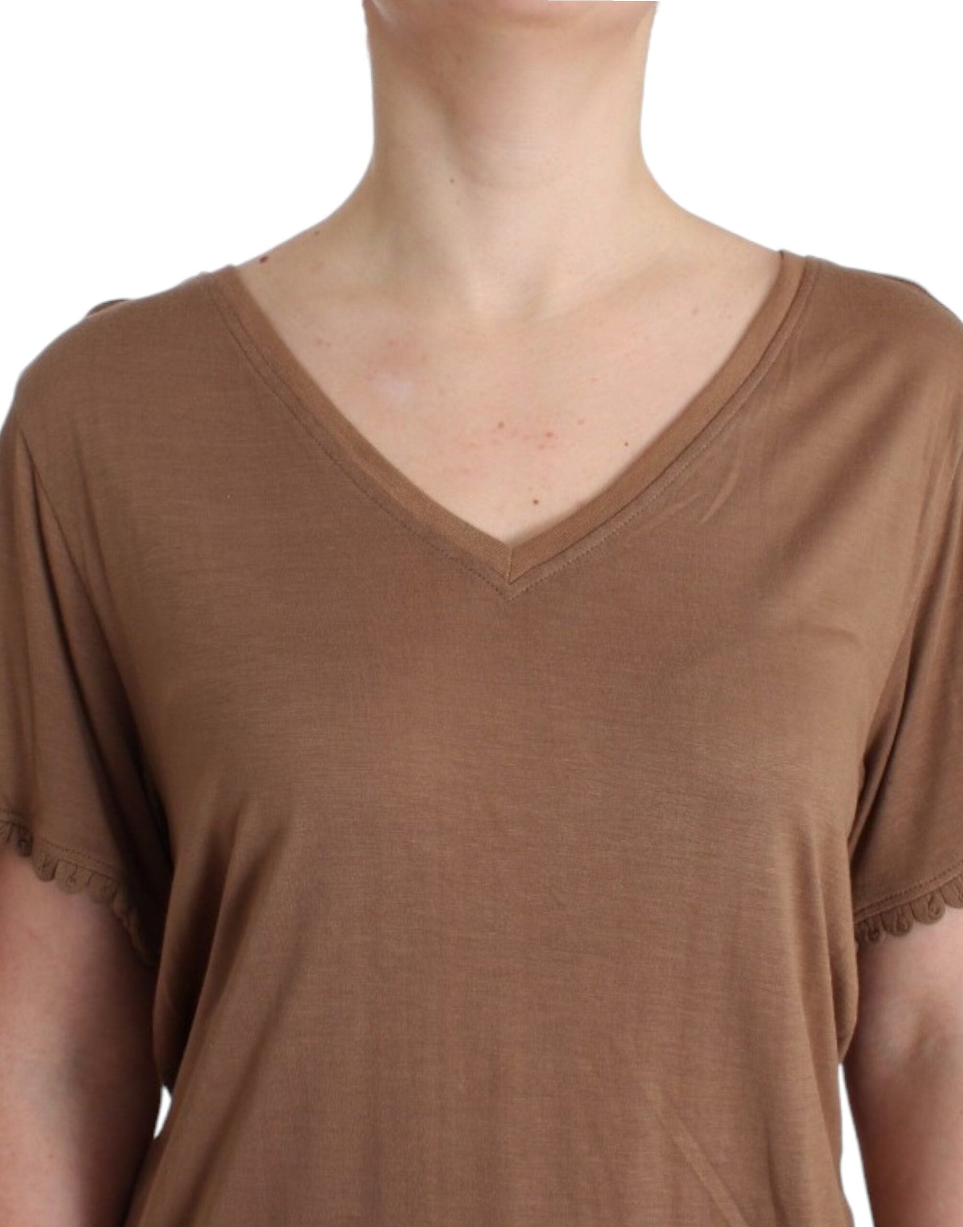 John Galliano Elegant Short-Sleeved Brown Rayon Top - S