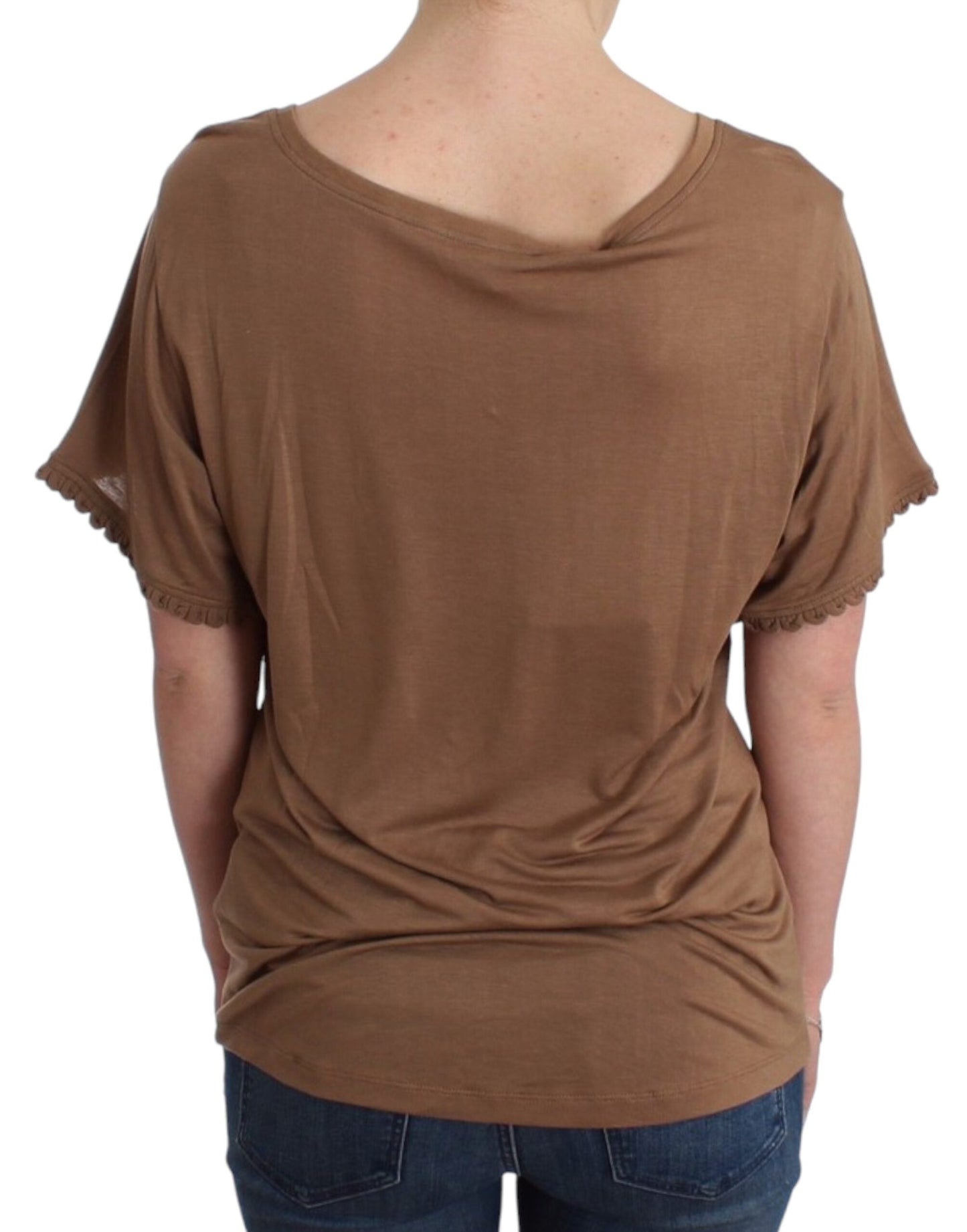 John Galliano Elegant Short-Sleeved Brown Rayon Top - S