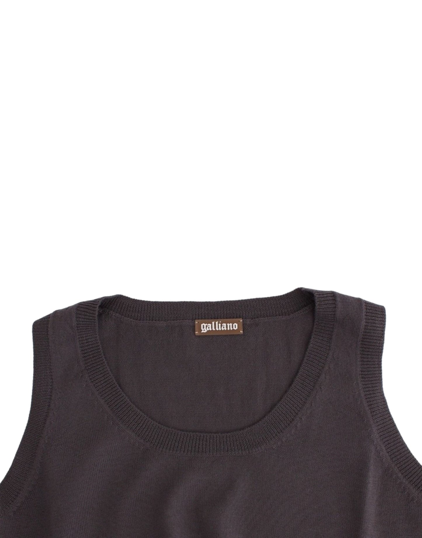 John Galliano Elegant Sleeveless Brown Knit Top - S