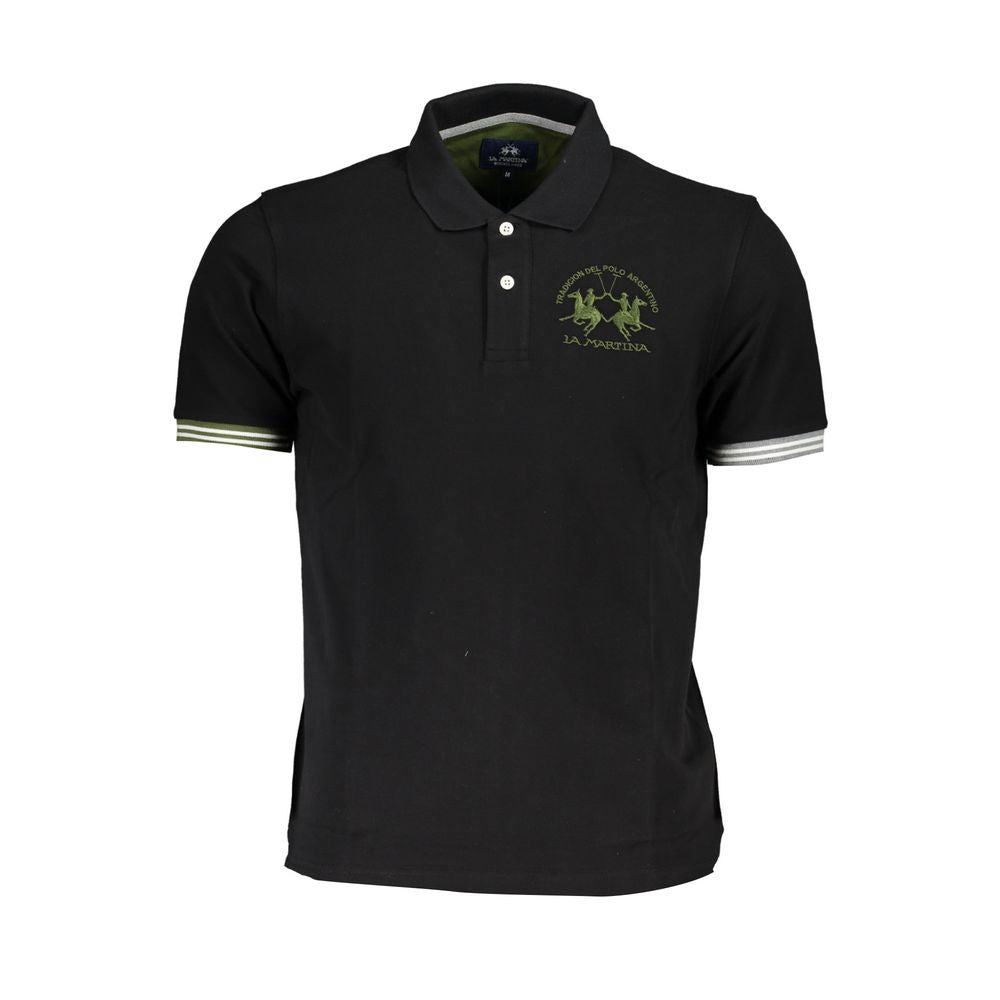 La Martina Sleek Black Polo with Subtle Contrasts - XL