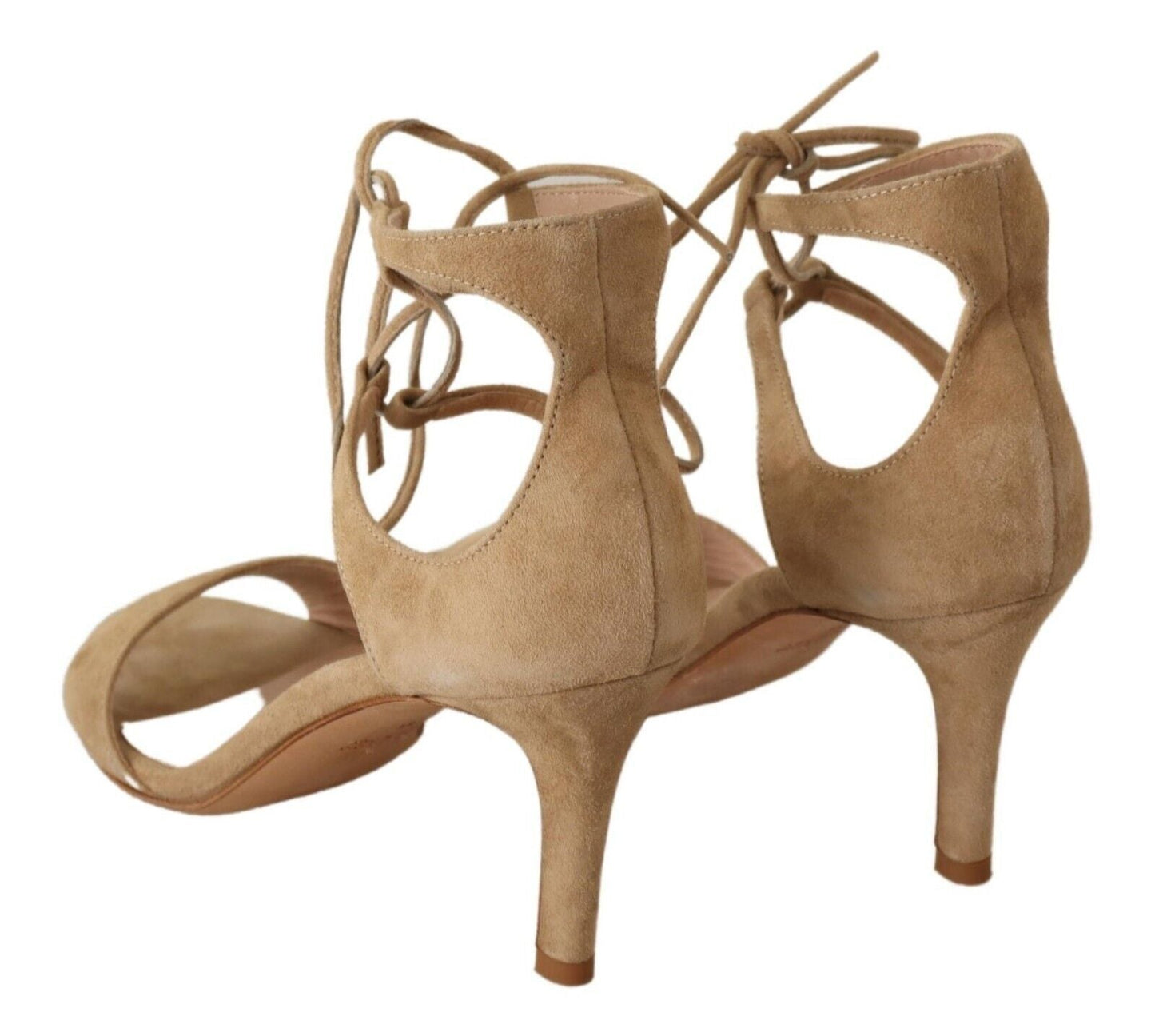 Maria Christina Elegant Beige Suede Ankle Strap Heels - EU35/US4.5