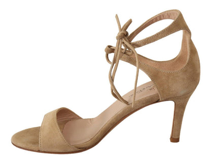 Maria Christina Elegant Beige Suede Ankle Strap Heels - EU35/US4.5