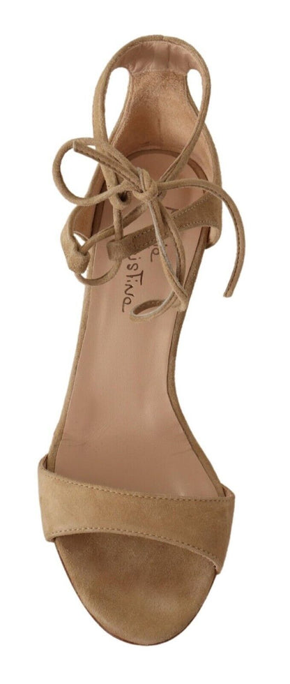 Maria Christina Elegant Beige Suede Ankle Strap Heels - EU35/US4.5