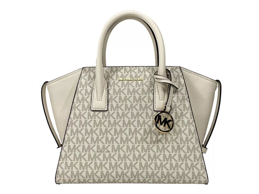 Michael Kors Avril Small Leather Top Zip Satchel Crossbody Bag Cream