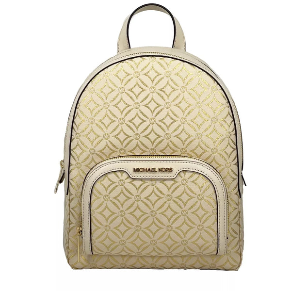 Michael Kors Jaycee Medium Zip Pocket Backpack Bag Cream Gold