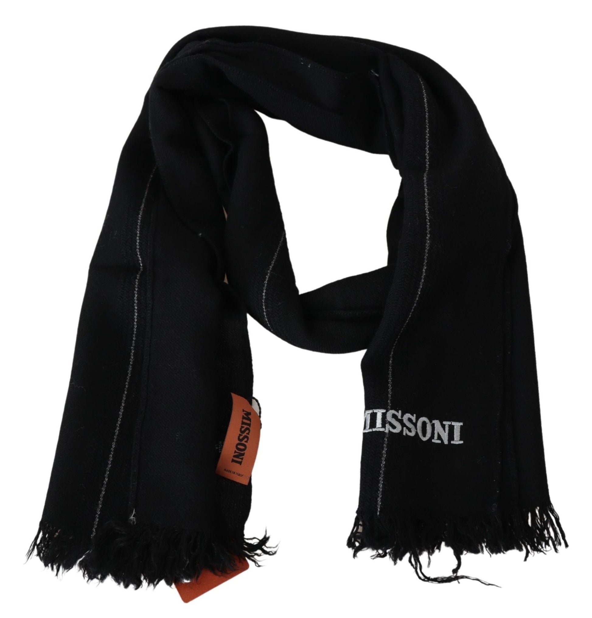 Missoni Elegant Black Wool Scarf with Logo Embroidery