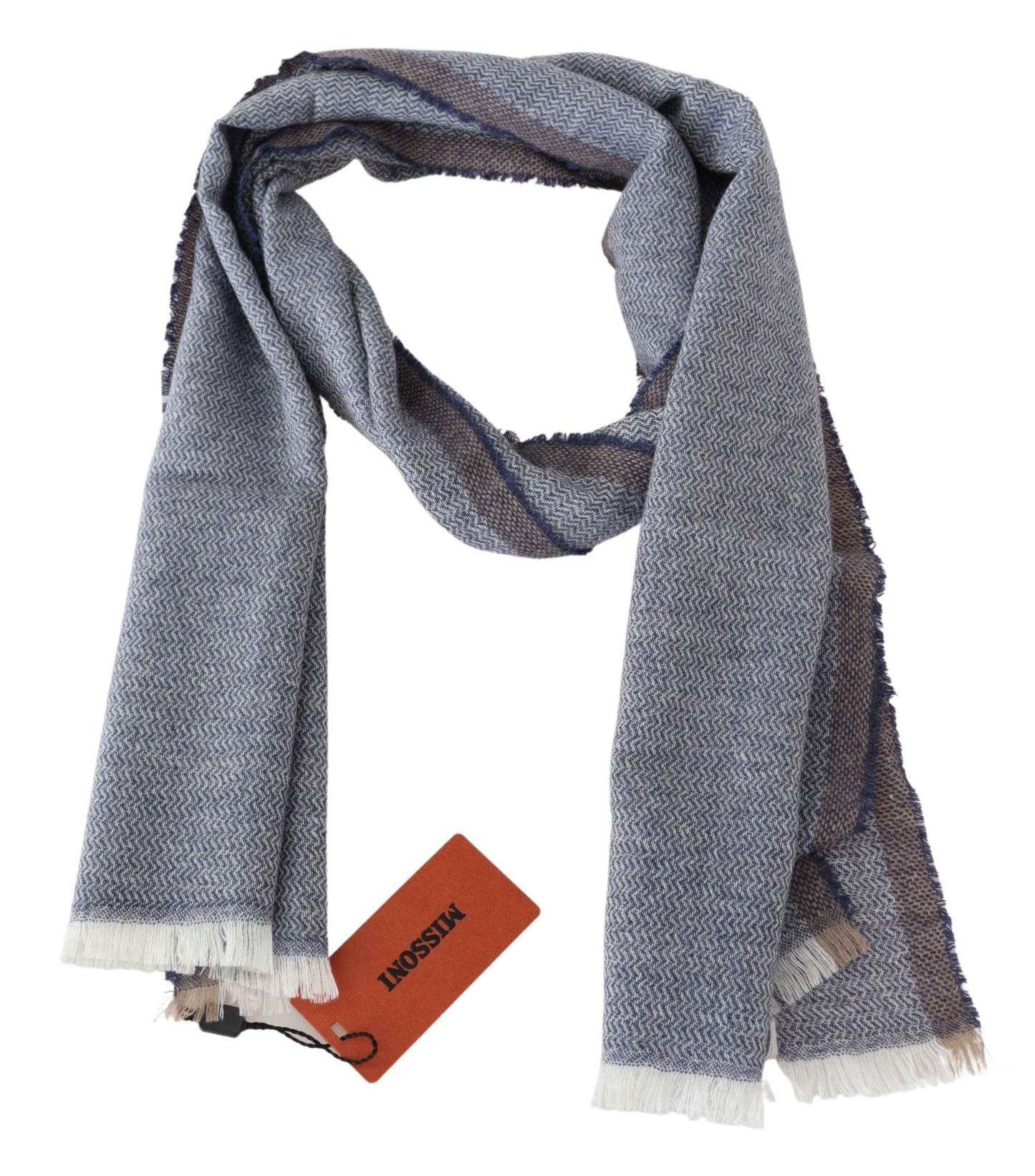 Missoni Elegant Gray Wool Scarf with Stripes and Fringes