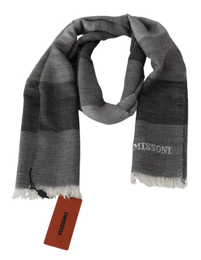 Missoni Elegant Striped Wool Scarf with Logo Embroidery