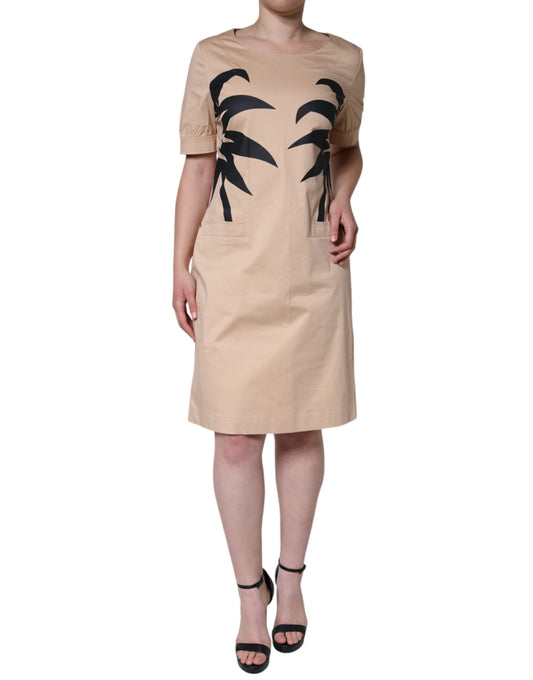 Moschino Beige Cotton Short Sleeve Knee Length Dress - IT46|XL