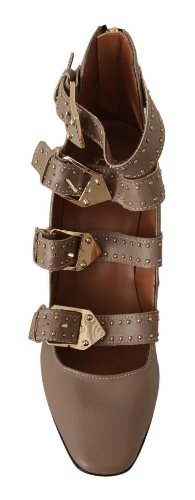 MY TWIN Elegant Leather Multi-Buckle Heels in Brown - EU37/US6.5