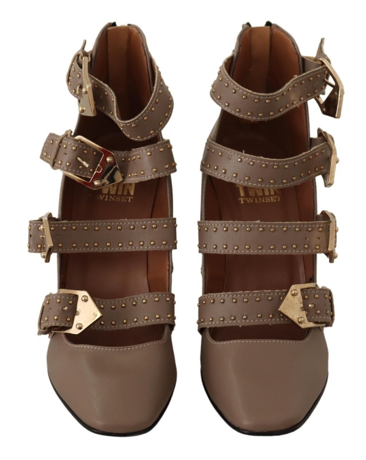 MY TWIN Elegant Leather Multi-Buckle Heels in Brown - EU37/US6.5