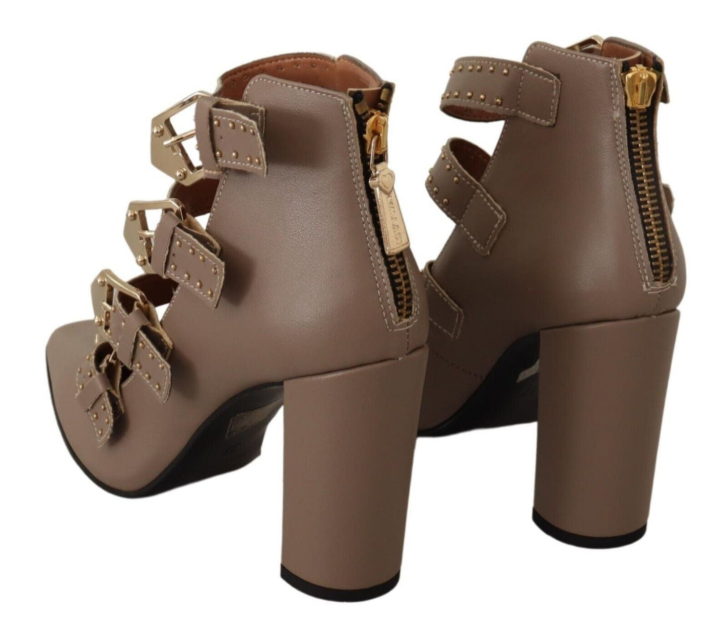 MY TWIN Elegant Leather Multi-Buckle Heels in Brown - EU37/US6.5