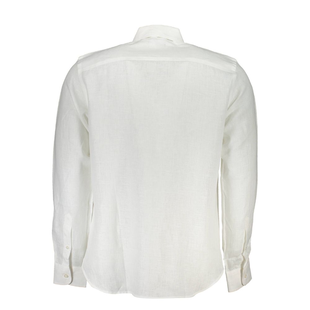 North Sails Elegant White Linen Long-Sleeved Shirt - L