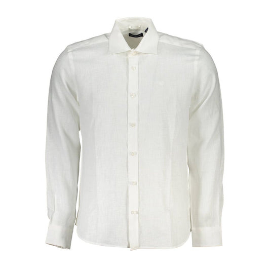 North Sails Elegant White Linen Long-Sleeved Shirt - L