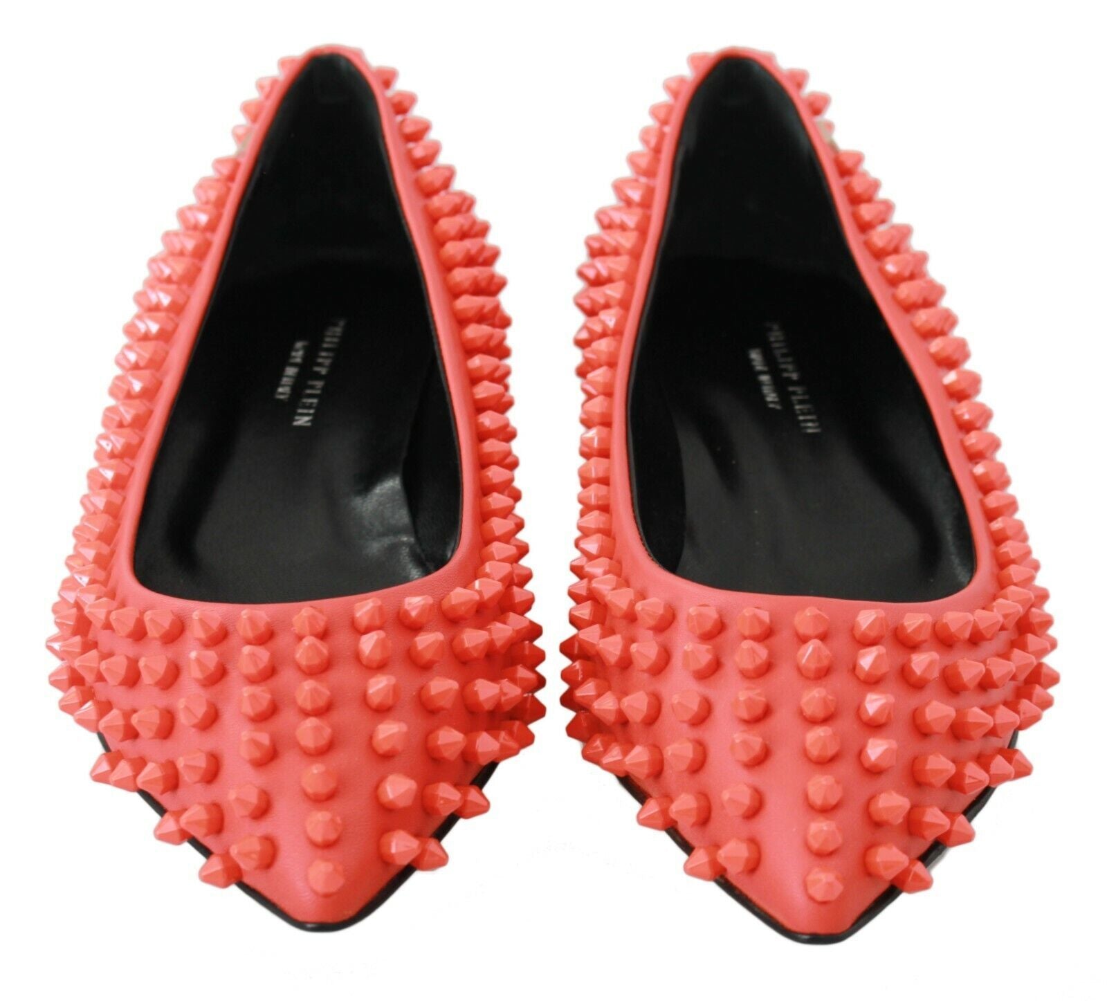 Philipp Plein Vibrant Orange Pointed Leather Flats - EU35/US4.5