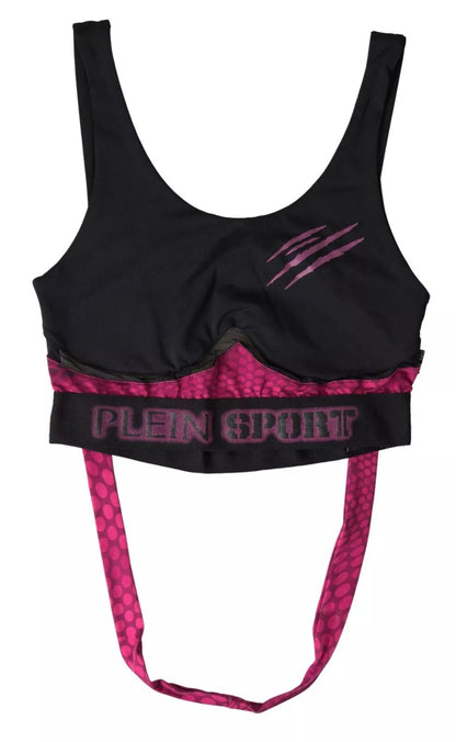 Plein Sport Sleek Black Sports Bra with Fuchsia Accent - IT44 | L