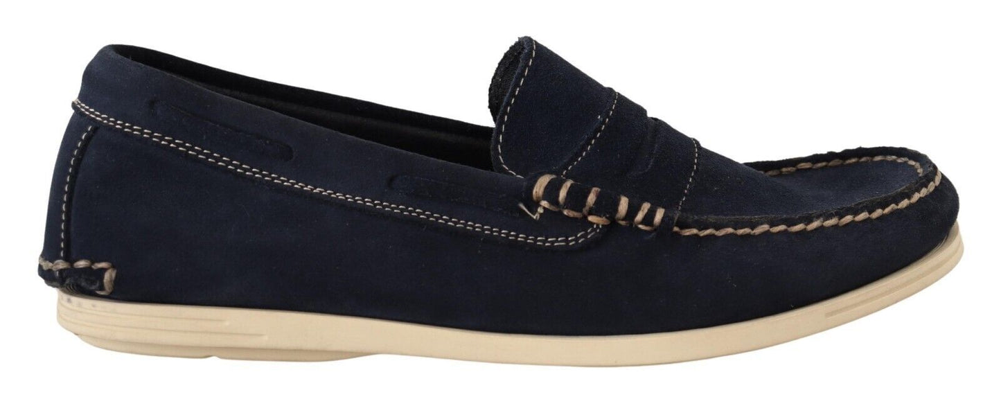 Pollini Chic Suede Blue Moccasins for Men - EU40/US7