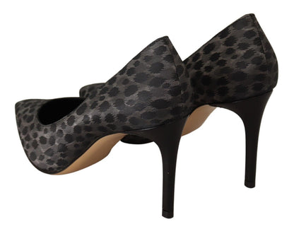 Sofia Elegant Black Leopard Print Leather Heels - EU39/US8.5