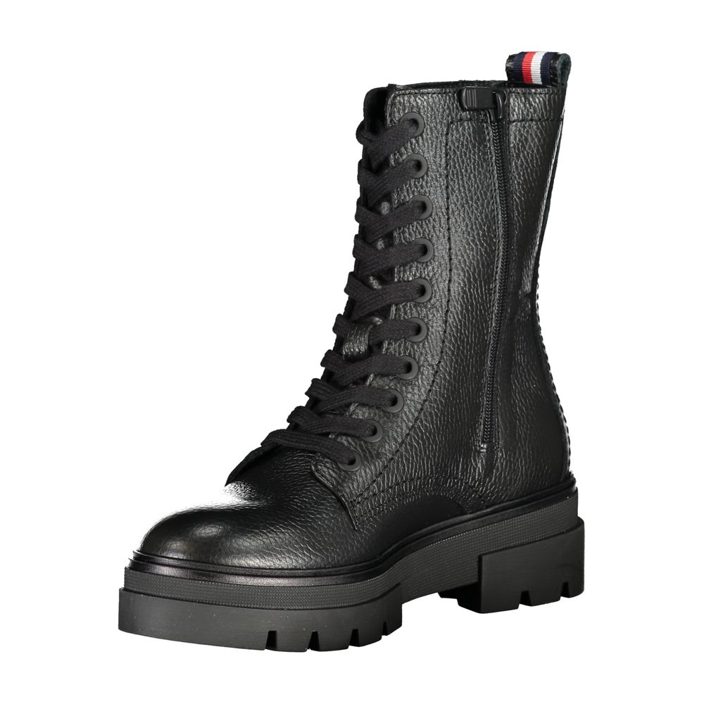 Tommy Hilfiger Elegant Black Laced Boots with Side Zip - EU36/US6