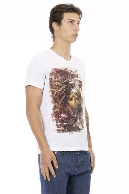 Trussardi Action Elegant V-Neck Tee with Chic Front Print - M