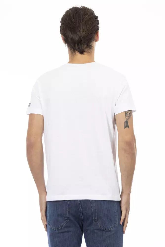 Trussardi Action Elegant V-Neck Tee with Chic Front Print - M