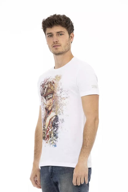 Trussardi Action Sleek White Cotton Blend Tee with Graphic Front - M