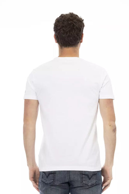 Trussardi Action Sleek White Cotton Blend Tee with Graphic Front - M