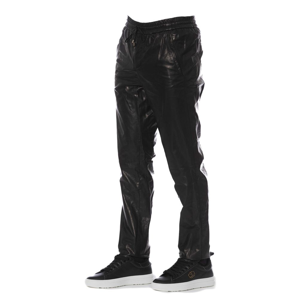 Trussardi Sleek Black Leather Trousers for Men - IT50 | L