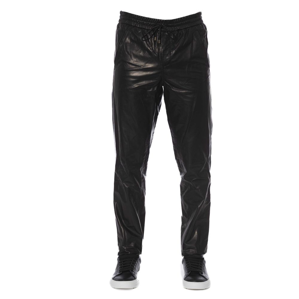 Trussardi Sleek Black Leather Trousers for Men - IT50 | L