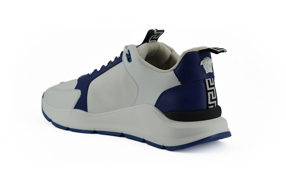 Versace Elegant Blue and White Leather Sneakers - EU44/US11