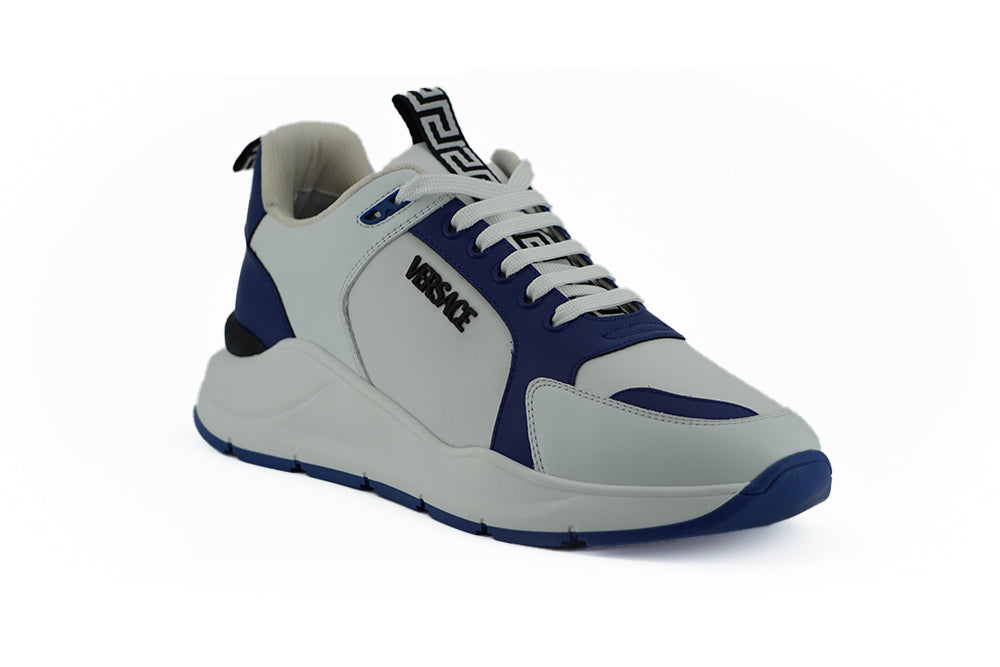 Versace Elegant Blue and White Leather Sneakers - EU44/US11