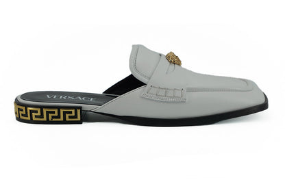 Versace Elegant White Leather Flat Slides - EU36/US6