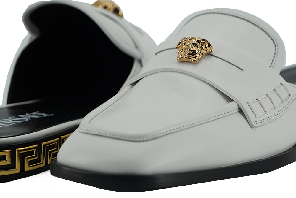 Versace Elegant White Leather Flat Slides - EU36/US6